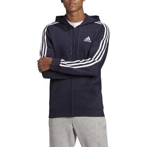 adidas Essentials Fleece 3-Stripes Full-Zip Hoodie Fleece Large Legend Ink NEW